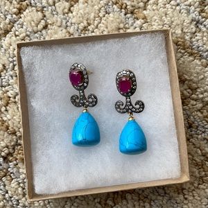 Gunmetal, Gold and Turquoise Statement Earrings